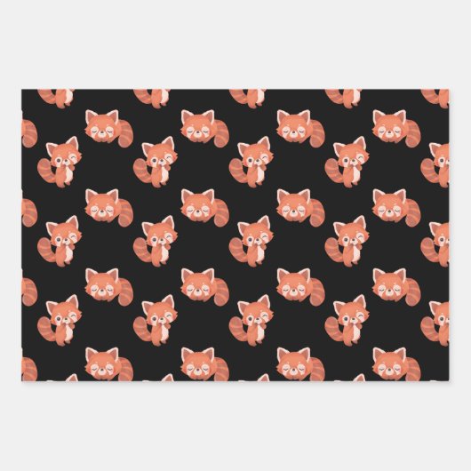 Rotes Panda-Packpapier Geschenkpapier Set (Vorderseite)