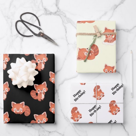 Rotes Panda-Packpapier Geschenkpapier Set (Vorderseite)
