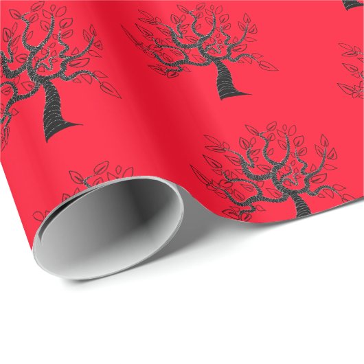 Rotes Papier mit Bäumen - Farbe auswählen Geschenkpapier (Rolleneckpunkt)
