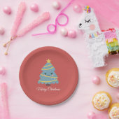 Rotes Papierplatte mit Kawaii Weihnachtsbaum Pappteller (Party)