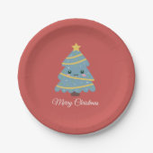 Rotes Papierplatte mit Kawaii Weihnachtsbaum Pappteller (Vorderseite)