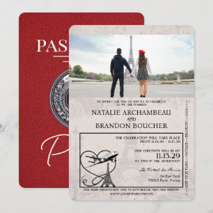 Rotes Paris Reisepass Hochzeit Einladung