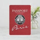 Rotes Paris Reisepass Save The Date (Stehend Vorderseite)