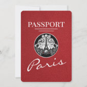 Rotes Paris Reisepass Save The Date (Vorderseite)