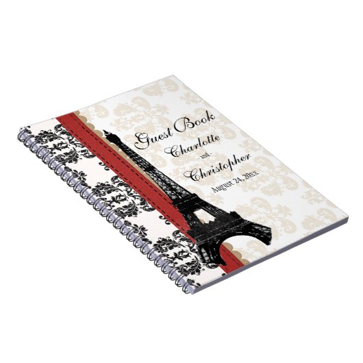 Rotes Pariser Eiffelturm-Hochzeits-Gast-Buch Notizblock (Rechte Seite)