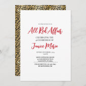 Rotes Party Leopard Geburtstagsfeier Einladung (Vorne/Hinten)