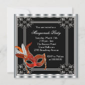 Rotes Party mit schwarzem Masquerade Einladung (Rückseite)