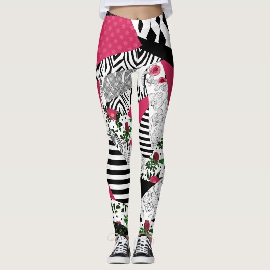 Rotes Patchwork, beliebt, Patchwork-Kissen Leggings (Vorderseite)