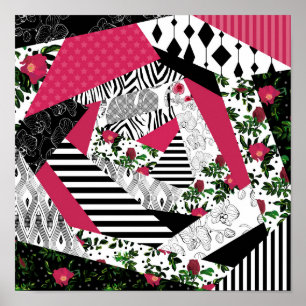 Rotes Patchwork, beliebt, Patchwork-Kissen Poster