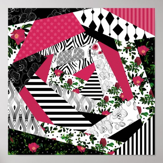 Rotes Patchwork, beliebt, Patchwork-Kissen Poster (Vorne)