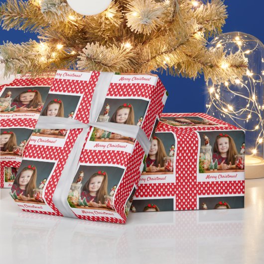 Rotes Personalisiertes Foto Frohe Weihnachtsfeiert Geschenkpapier (Feiertage)