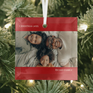 Rotes Personalisiertes Foto Weihnachten Ornament Aus Glas