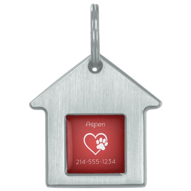 Rotes personalisiertes Hundehalsband mit Namen und Tiermarke (Vorderseite)