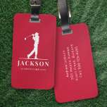 Rotes Personalisiertes Monogramm Golfer Gepäckanhänger<br><div class="desc">Dieses Design verfügt über einen Golfer,  der einen Club schwingt,  und hat zwei Textfelder,  mit denen man ihn personalisieren kann - vielleicht mit einem Namen und einem Golfteam oder einem Club.</div>