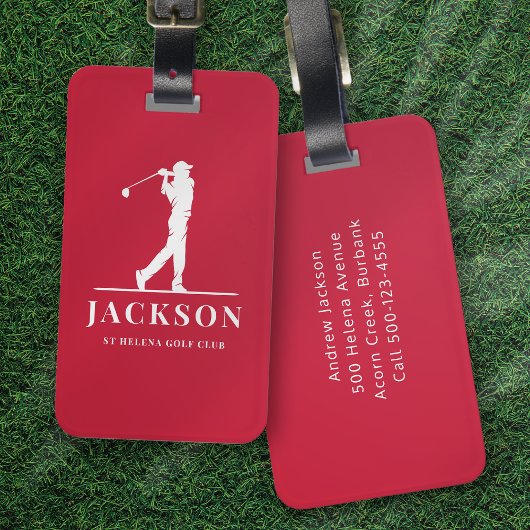 Rotes Personalisiertes Monogramm Golfer Gepäckanhänger