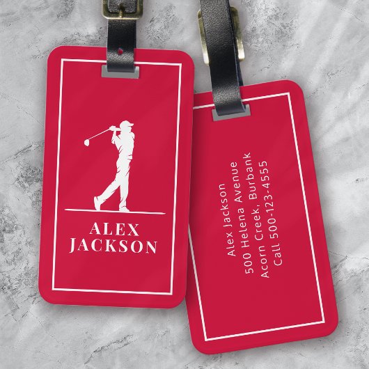 Rotes Personalisiertes Monogramm Golfer Gepäckanhänger
