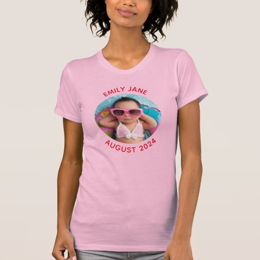 Rotes Personalisiertes Round Family Foto T-Shirt (Vorderseite)