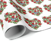 Rotes Petunia Herz mit blauem Schmetterling Geschenkpapier (Rolleneckpunkt)