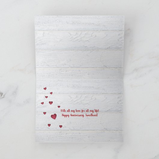 Rotes Petunia und Efeu mit Jubiläum der Malerpinse Karte (Innenseite)