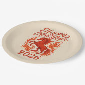 Rotes Pferd 2026 Pappteller (Schrägansicht)