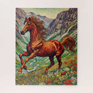 Rotes Pferd am Berghang 500 Stück Puzzle