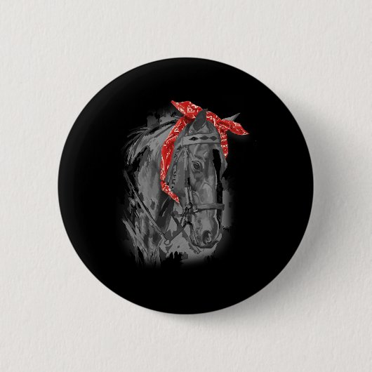 Rotes Pferd Bandana für Pferdereiten Button (Vorderseite)