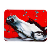 Rotes Pferd Hintergrund Blaue Blumen Magnet (Horizontal)