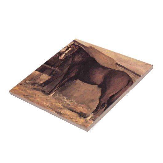 Rotes Pferd im Stall Fliese (Seite)