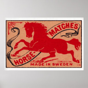 Rotes Pferd - Matchbox-Druck - Schweden-Wandkunst Poster