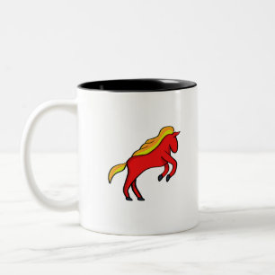 Rotes Pferd mit feurigen Tönen in der Mähne Zweifarbige Tasse