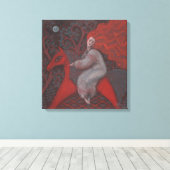 "Rotes Pferd", Rotkopffrau, surreale Kunst der Fan Leinwanddruck (Insitu (Holzboden))