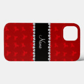 Rotes Pferdemuster mit personalisiertem Namen Case-Mate iPhone Hülle (Rückseite (Horizontal))