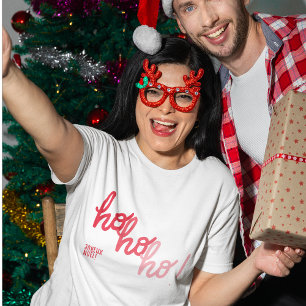 Rotes Pink Hohoho Joyeux Noel Schriftzug Lustiges T-Shirt
