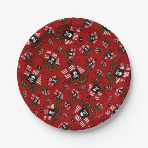 Rotes Piratenschiff Pappteller