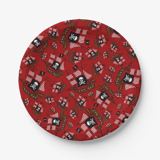 Rotes Piratenschiff Pappteller (Vorderseite)