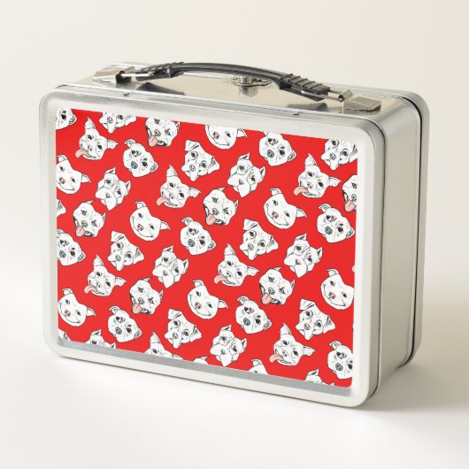 Rotes Pitbull-Hundemuster-Monogramm Metall Brotdose (Rückseite)