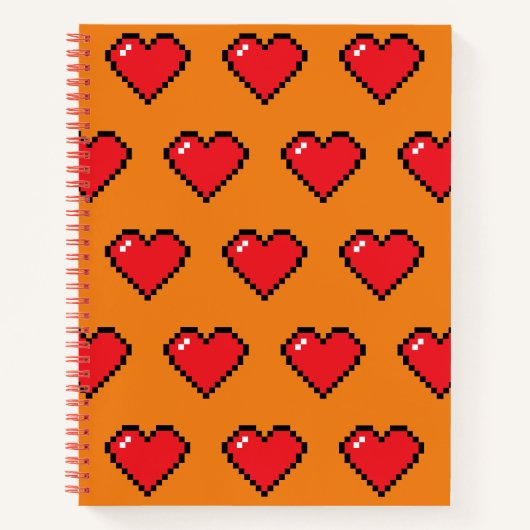 Rotes Pixel-Herzmuster Notizblock (Vorderseite)