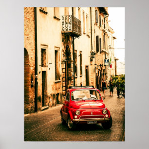 Rotes Plakat Fiats 500, Vintages cinquecento,
