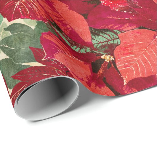 Rotes Poinsettia-Weihnachten Geschenkpapier (Rolleneckpunkt)