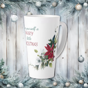 Rotes Poinsettien-Blumenstrauß Frohe kleine Weihna Milchtasse