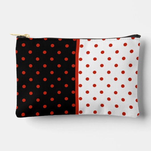 Rotes Polka-Punktmuster auf schwarz-weiß Zubehörtasche (Vorderseite)
