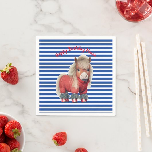 Rotes Pony blaues Streifen Papierplatte Serviette (Beispiel)