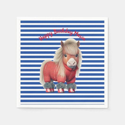 Rotes Pony blaues Streifen Papierplatte Serviette (Vorderseite)
