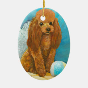 Rotes Poodle Welpen-Portrait Keramikornament
