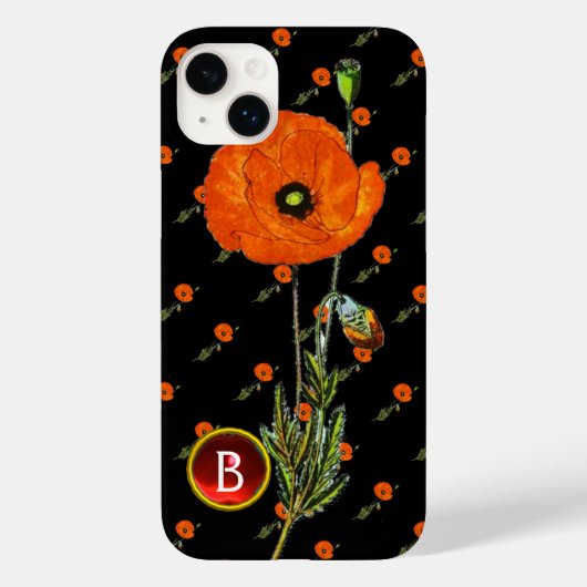 ROTES POPPEN IN SCHWARZ-RUBY GEMSTONE-MONOGRAM Case-Mate iPhone HÜLLE (Rückseite)