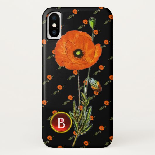 ROTES POPPEN IN SCHWARZ-RUBY GEMSTONE-MONOGRAM Case-Mate iPhone HÜLLE (Rückseite)