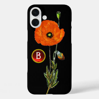 ROTES POPPEN IN SCHWARZ-RUBY GEMSTONE-MONOGRAM iPhone 16 PLUS HÜLLE
