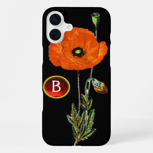 ROTES POPPEN IN SCHWARZ-RUBY GEMSTONE-MONOGRAM iPhone HÜLLE (Rückseite)