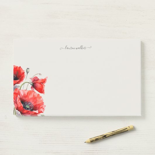 Rotes Poppy Floral Monogramm Post-it Klebezettel (Auf Schreibtisch)