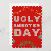 Rotes Poster mit hässlichem Pullover Einladung (Vorne/Hinten)